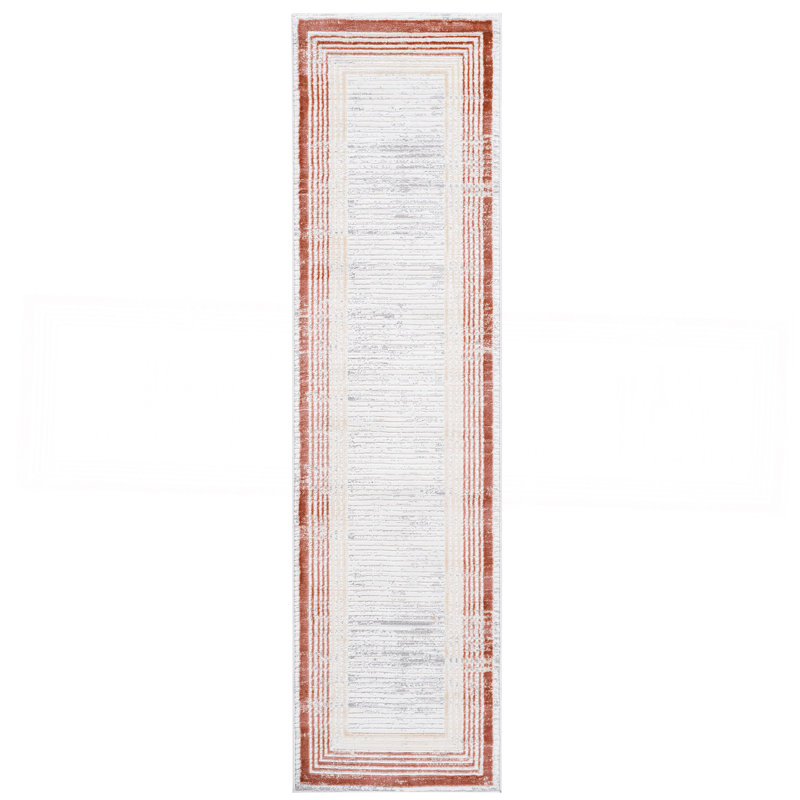 Brown / Ivory / Bordered Area Rug, Runner 2'2" x 8'