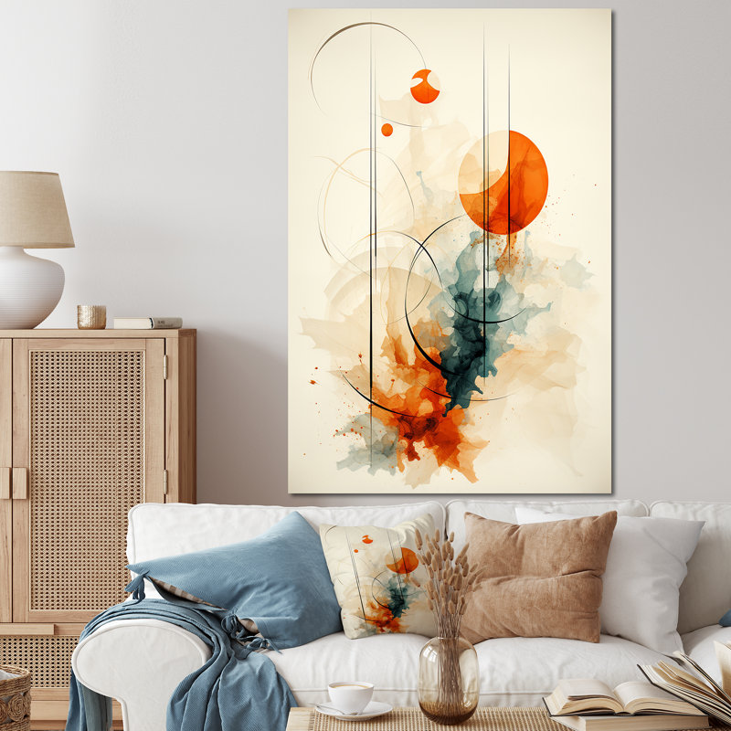 Orange spirale symétrique III - art mural géométrique, Toile tendue, H 60 po x l 40 po x P 1,5 po