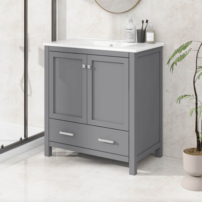 30" Bathroom Vanity With Single Sink, Bathroom Storage Cabinet With 2 Doors And A Drawer