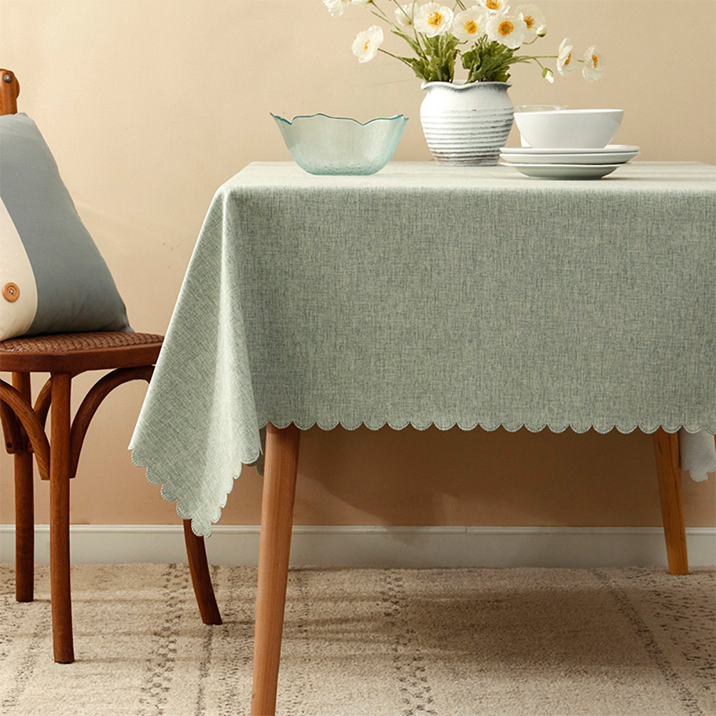 Sage Scalloped Edge Wrinkle-free Heat Resistant Rectangular Tablecloth