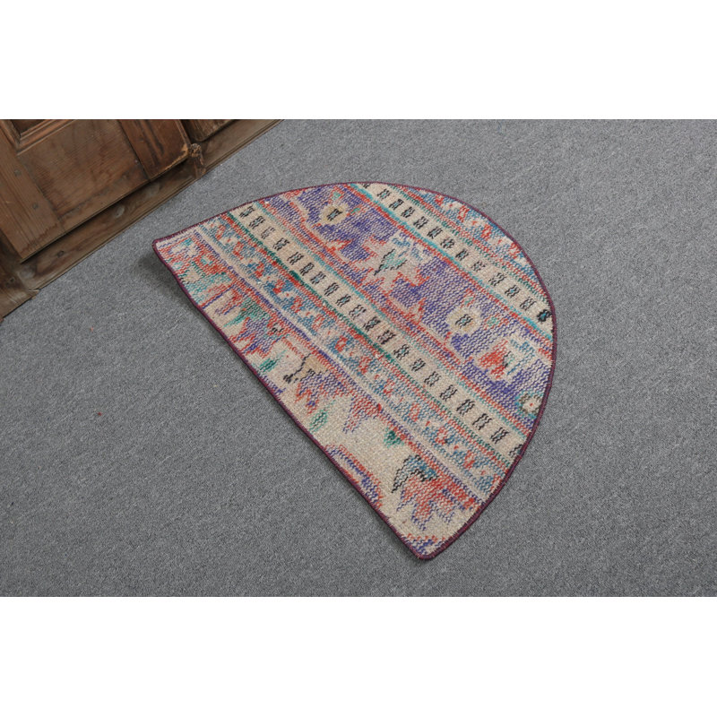 Authentic Turkish Vintage Small Round Rug in Vivid Blue Perfect for Layering in Bedrooms