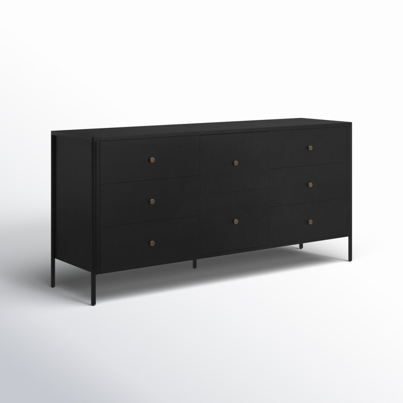 Modern Industrial Black Iron 8-Drawer Double Dresser