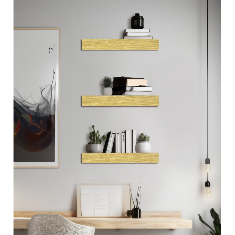 Tablette flottante en chêne massif, H 3 po x l 14 po x P 4 po, Jaune
