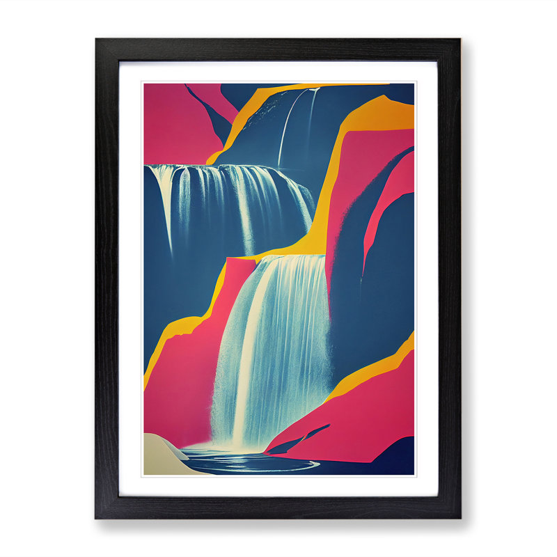 Colourful Waterfall - Single Picture Frame Print, 64cm H x 46cm W, Beige Framed