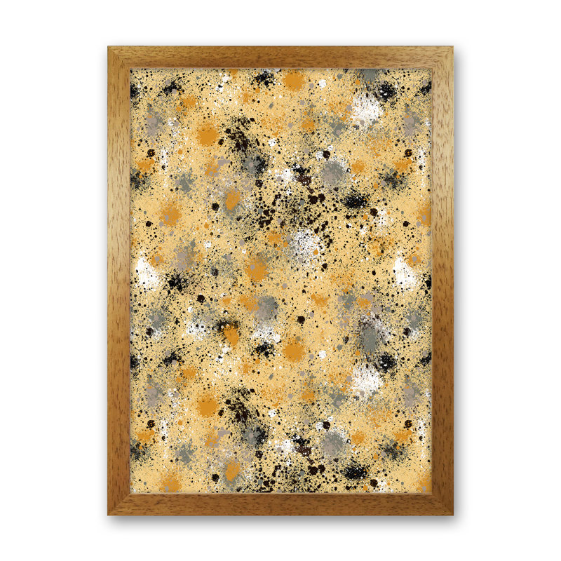 Ink Dust Splatter Yellow - Print, Brown Framed, 46cm H x 34cm W x 3cm D