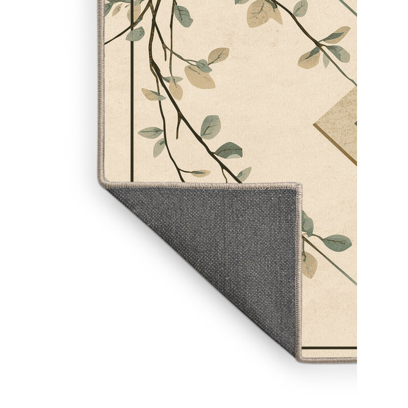 Tapis beige moelleux moelleux à motif géométrique minimaliste Eucalyptus, 7 x 9