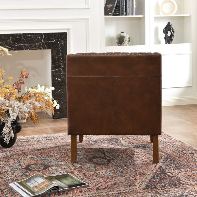 30.5'' W Top-grain Genuine Leather Upholstered Armchair, Coffee