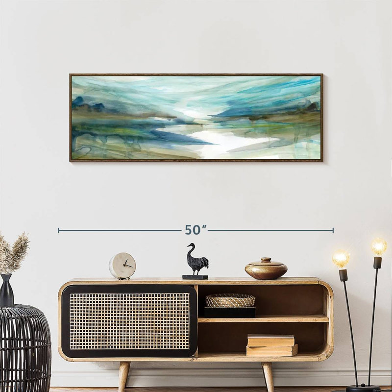 Spring Reflection II, 46" X 16", Floating Frame Walnut