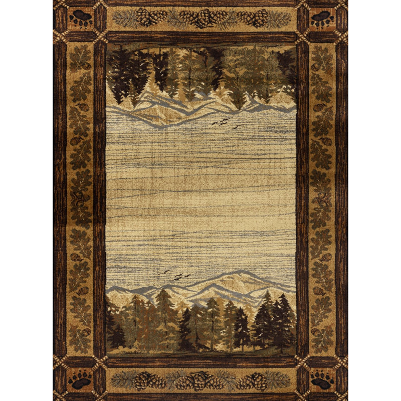 Tapis de style chalet 2,39 m x 0,91 m - Paysage naturel, en polypropylène antitache, pour les zones à fort passage., Noir