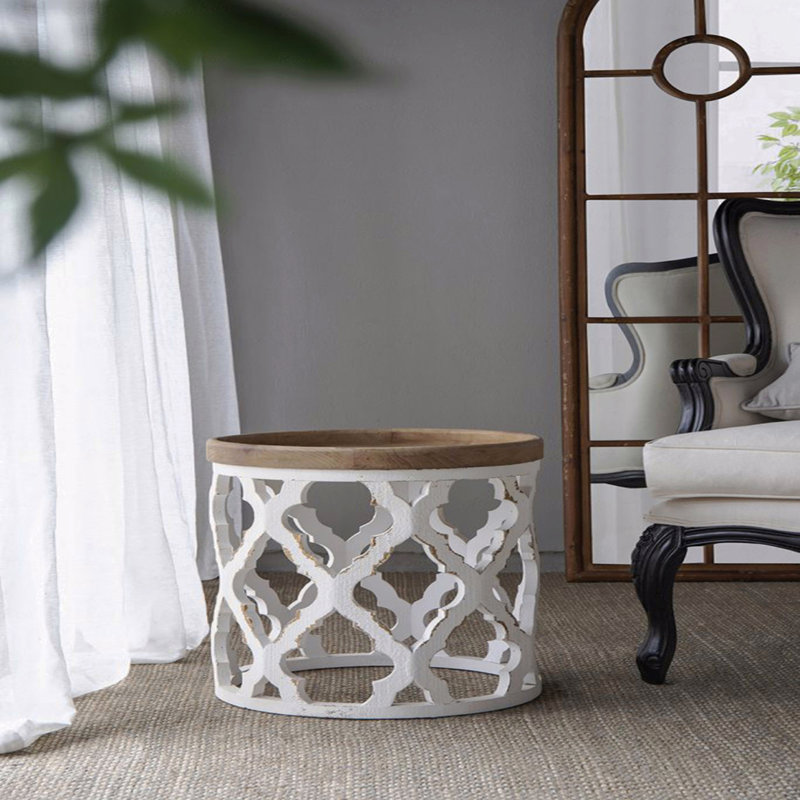 Grande table d'appoint 23 po blanche vieillie