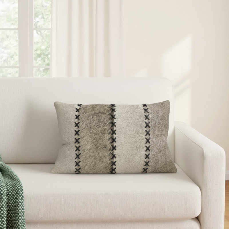 Ilara Patchwork Leather/Suede Throw Pillow, Polyester/Polyfill