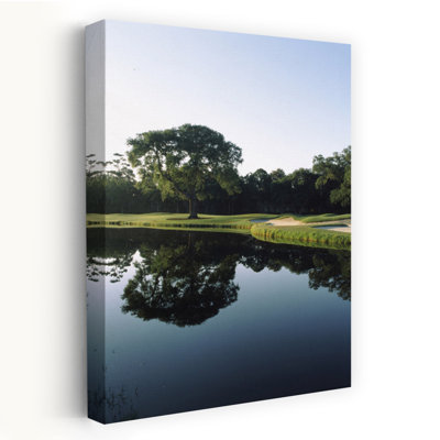 Reflet des arbres dans un lac Kiawah Island Golf Resort, île de Kiawah, Charleston County, Caroline du Sud, États-Unis, paysage contemporain abstrait, art naturel