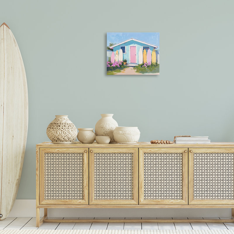 Cabine avec toile de planches de surf pastel, design par Arlington Prints, H 16 po x l 20 po