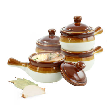 French Onion Soup Crock Bowls with Handles and Lids, Stoneware