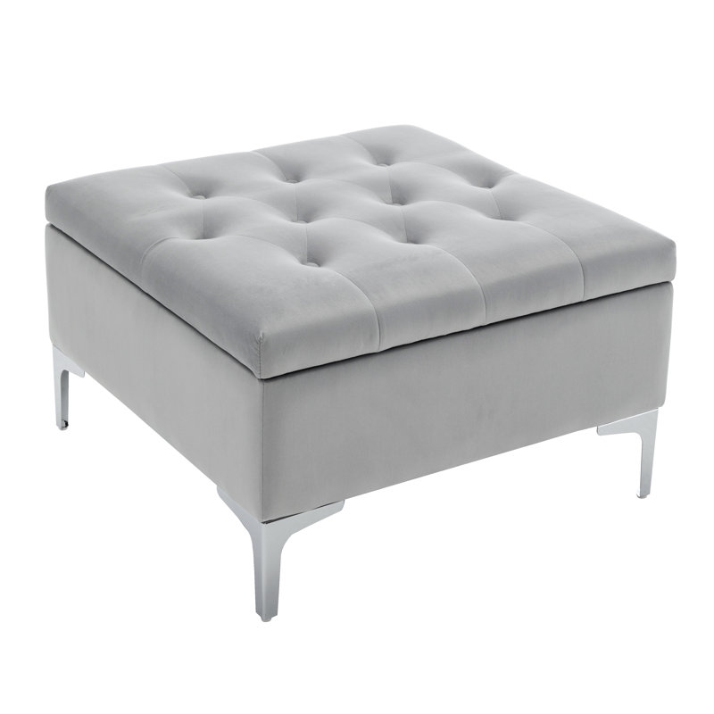 Manius Velvet Tufted Storage Ottoman, Gray