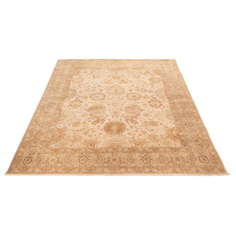 Tapis crème fin noué à la main de conception unique 8 pi 1 po x 10 pi 5 po Peshawar