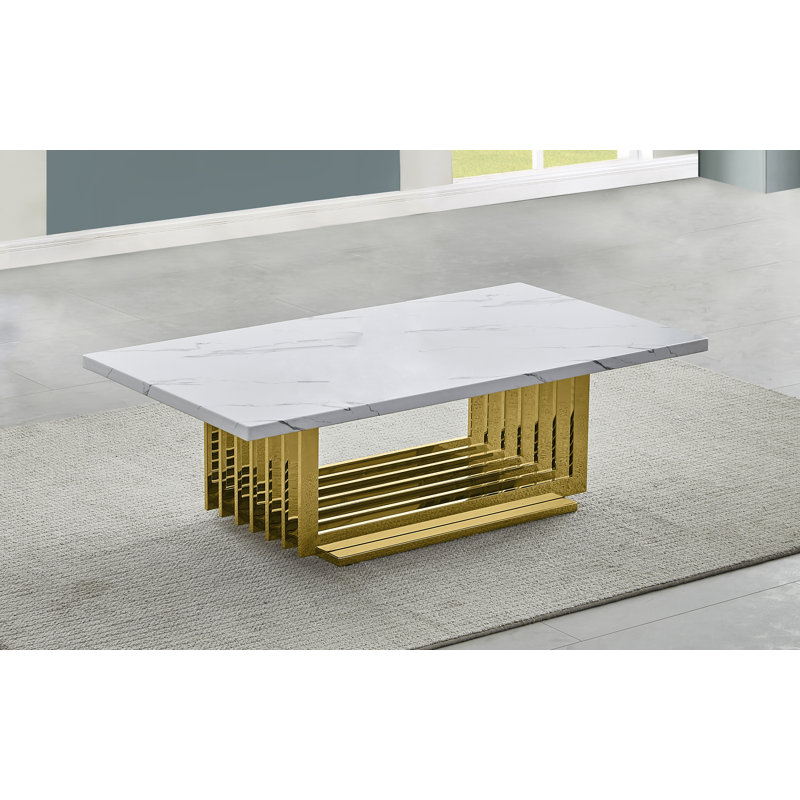 Bristy Marble Top Coffee Table, Gold