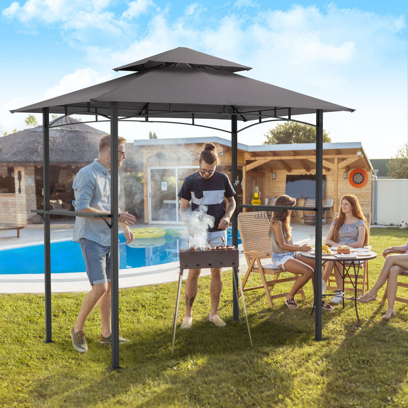 8 X 5Ft 2-Tier Waterproof  Outdoor Grill Gazebo With Vented Top, Gray