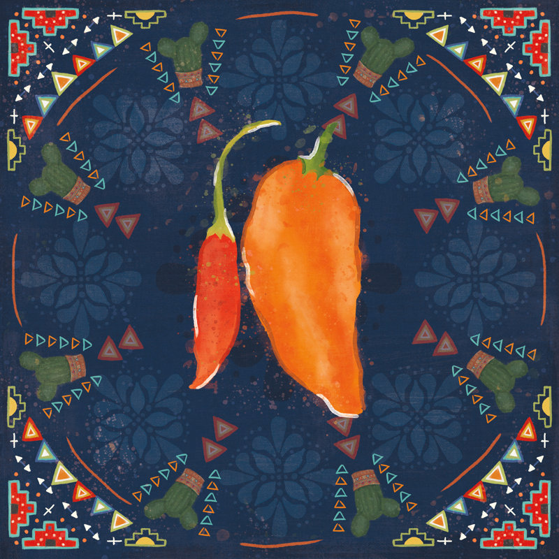 Tex Mex Fiesta VI Dark by Veronique Charron - Wrapped Canvas Painting, 91cm H x 91cm W