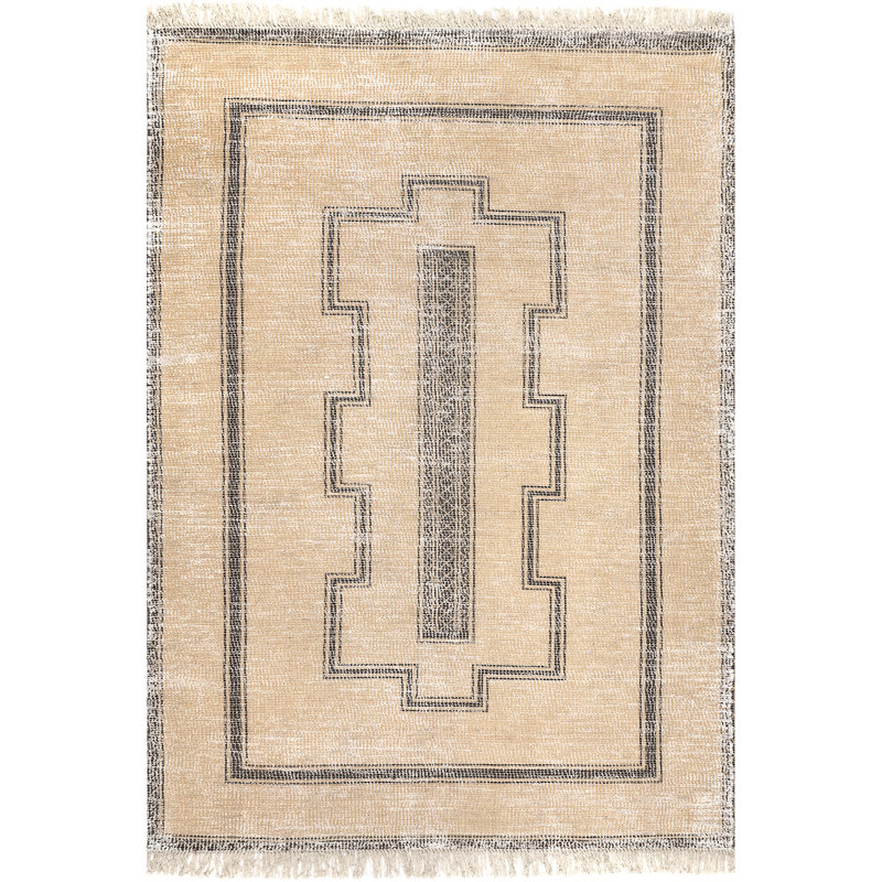 Ginger Cotton-Blend Beige Area Rug, Rectangle 6' x 9'
