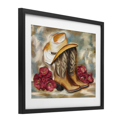 Boots & Floral Bunches Framed Print Under Glass, design by Kim Allen