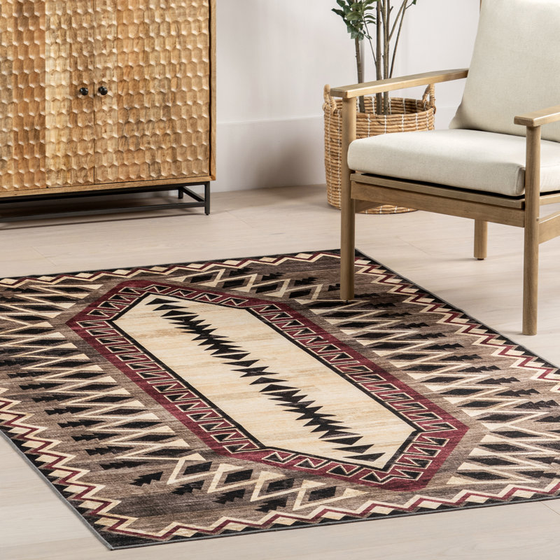 Ida Southwestern SplashGuard Machine Washable Area Rug, Rectangle 8' x 10'