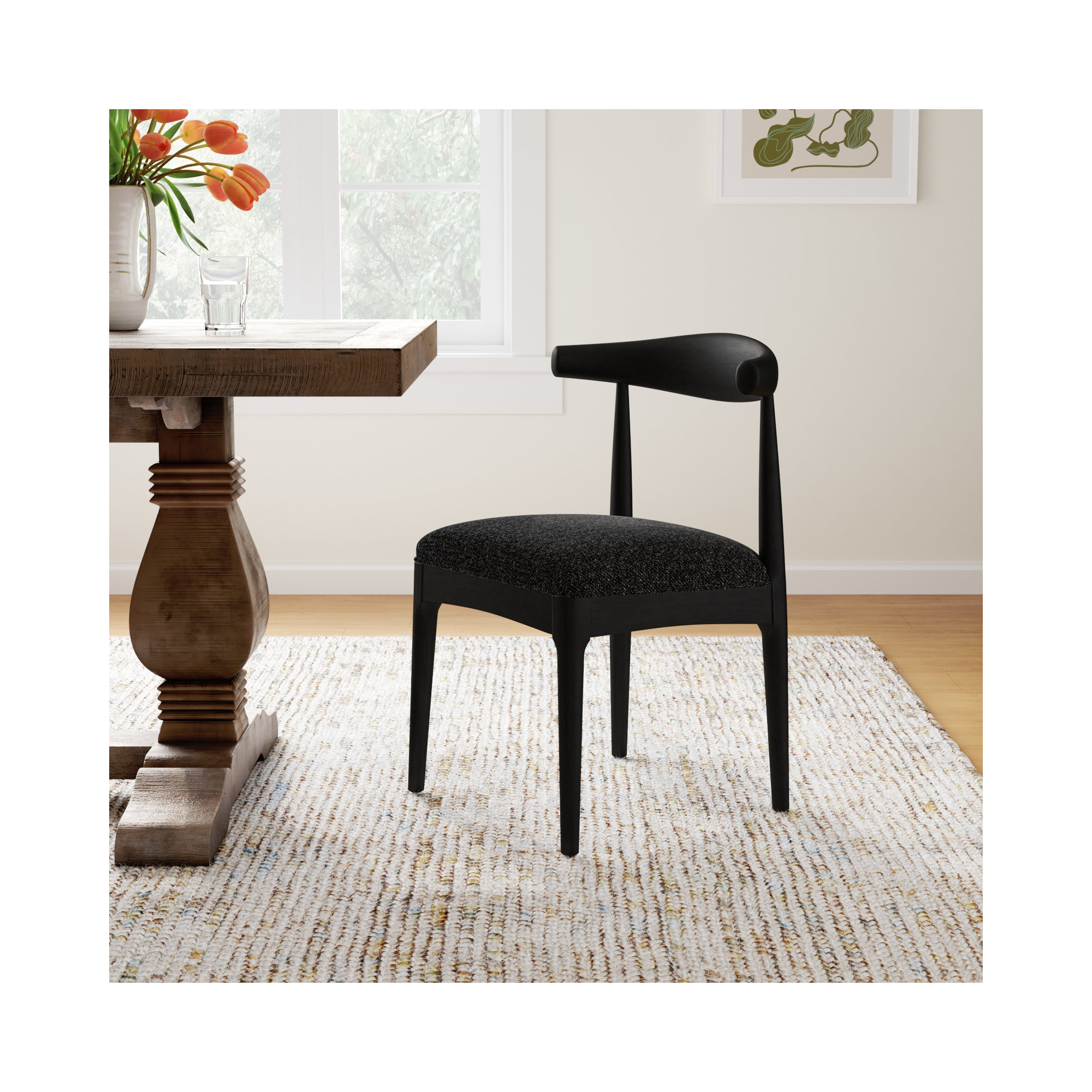 Asheboro Upholstered Wing Back Side Chair, Black Textured Tweed, Black