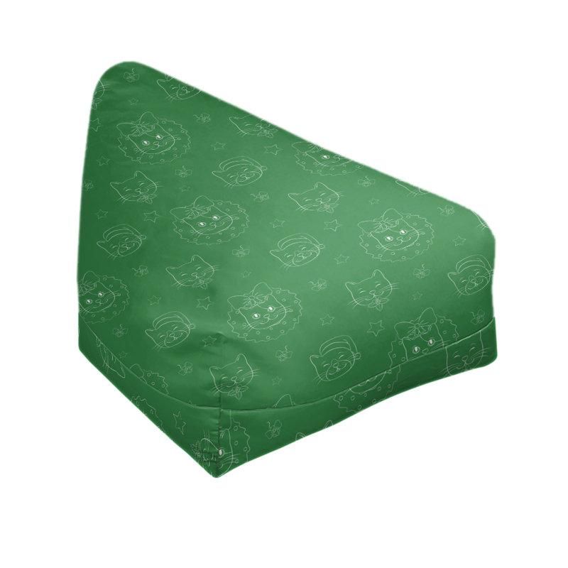 Red Geometric Bean Bag Lounger – Bold Triangle Print Seat for Game Rooms, Dorms & Cozy Corners, 29" H x 38" W x 42" D, Green