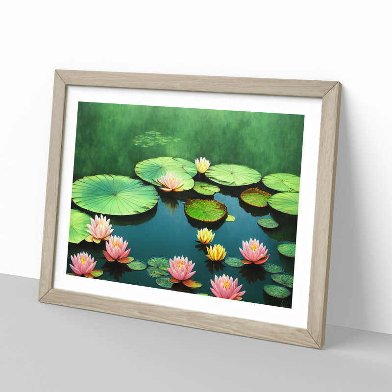Ideal Water Lily Pond 1 Piece Single Picture Frame Wall Art, 46cm H x 64cm W x 2cm D, Oak