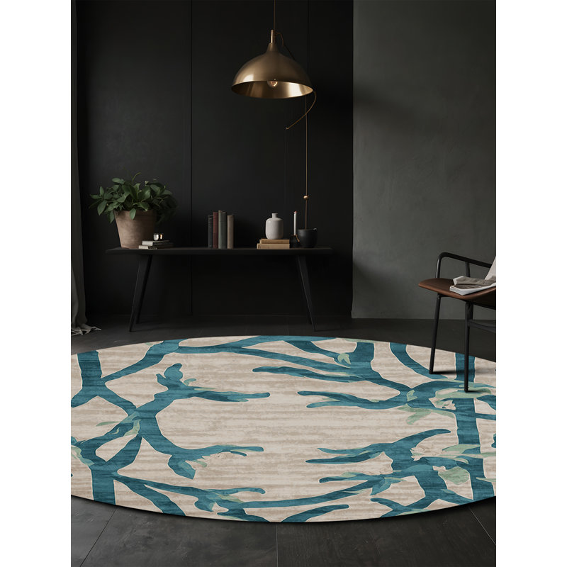 Machine Washable Beige Area Rug, Round 4'