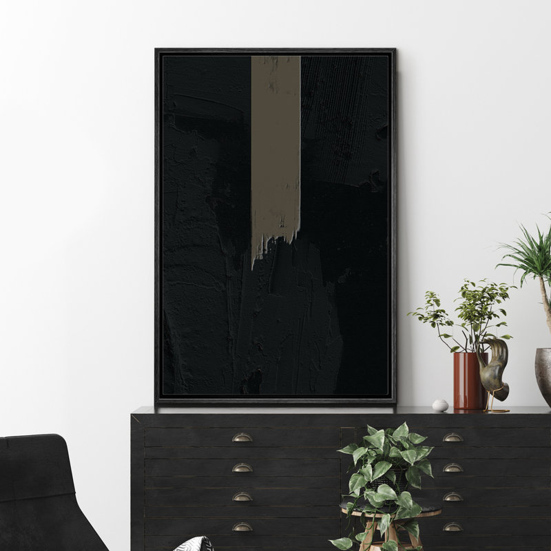 Motif géométrique noir sur fond gris à rayures, formes abstraites et minimalistes, décoration murale nordique contemporaine sur toile