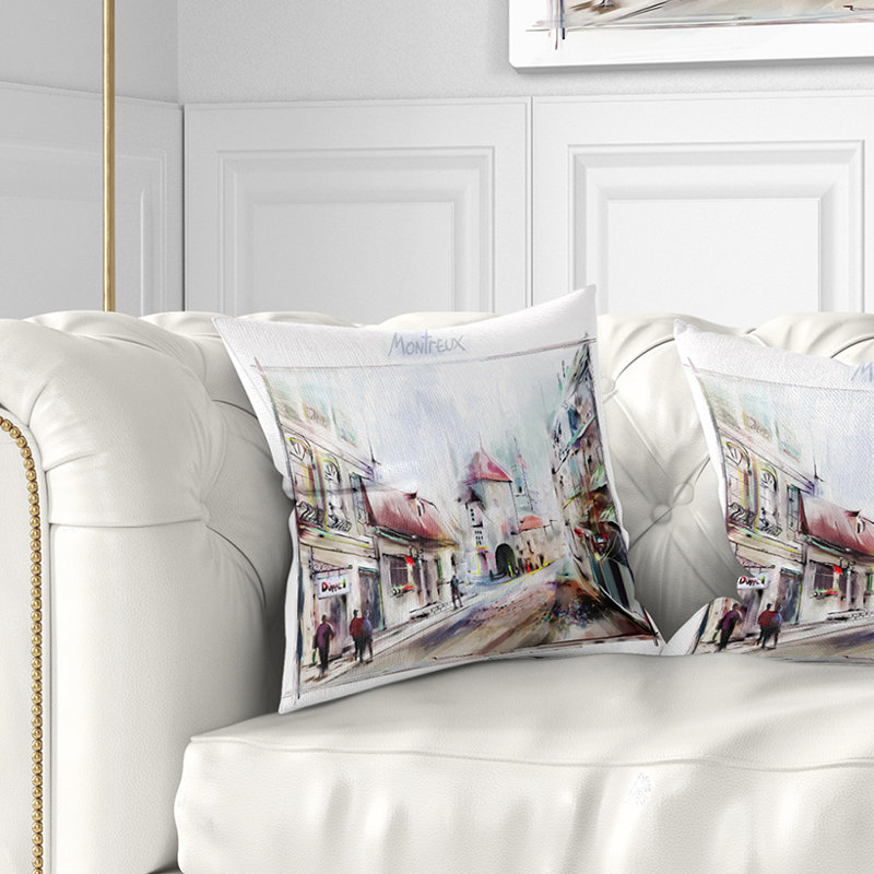 Montreux - Coussin à imprimé paysage, 18 po x 18 po, Coussin décoratif
