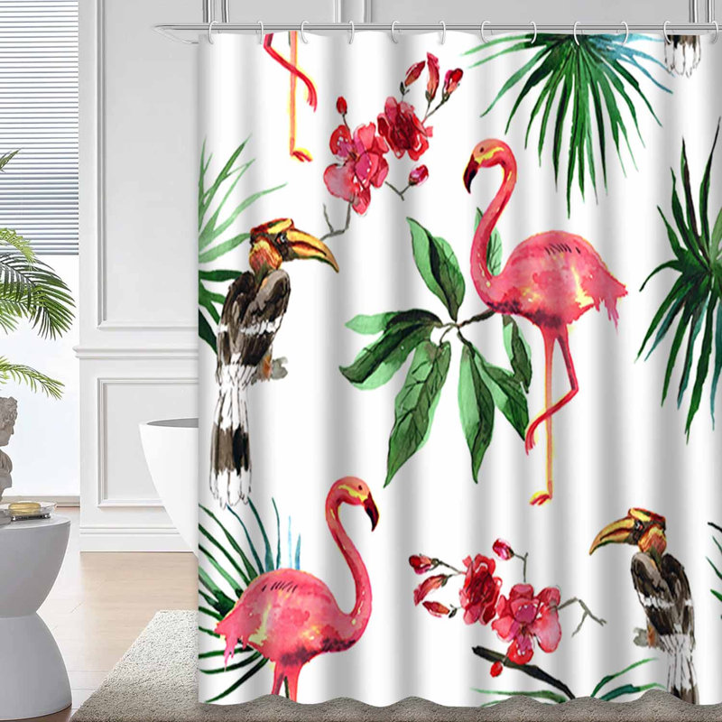 Rideau de douche aquarelle à motif de feuilles de palmier tropicales touffetées avec 12 crochets, L 72 po x l 72 po
