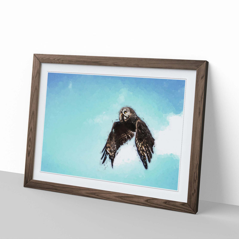 Flying Great Grey Owl in Abstract - Framed Print, Walnut, 40cm H x 60cm W x 2cm D
