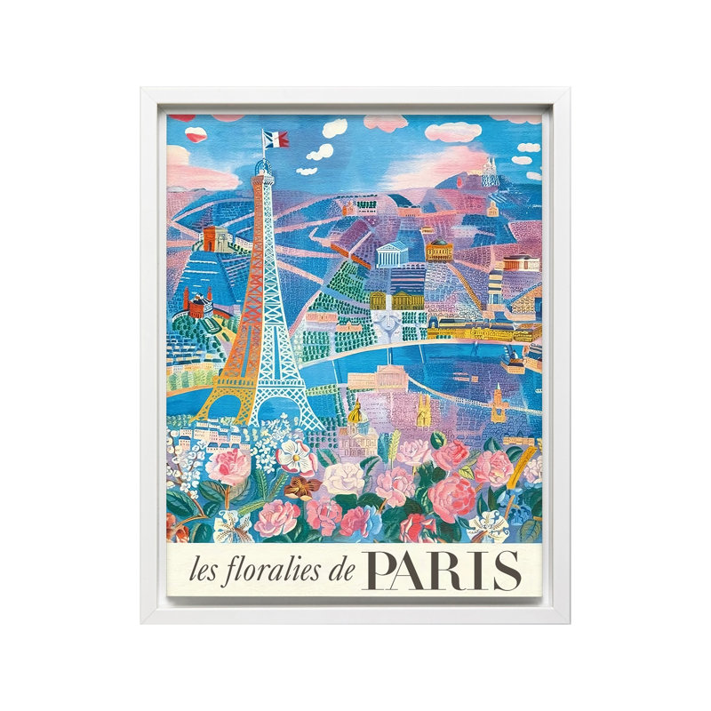 Les Floralies de Paris, Canevas, H 18 po x l 24 po, Encadrement blanc