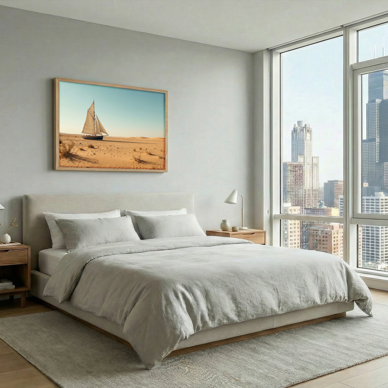 Ensemble de 1 tableau sur toile représentant un voilier du désert, 32"H x 48"W, Natural