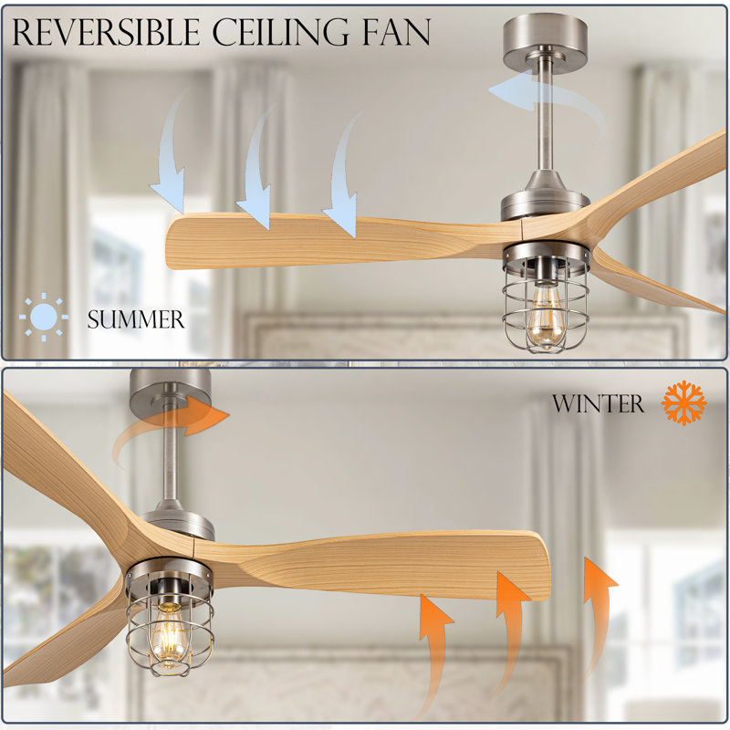 Lahrizi Adjustable Color Temperature 3 Height Ceiling Fan with Light Kit, Natural Wood