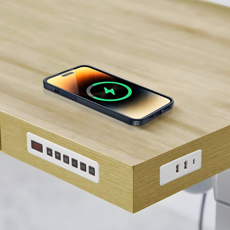 Bureau debout à hauteur ajustable Gooitsen, Naturel / Blanc, H 48 po x l 47,2 po x P 23,6 po