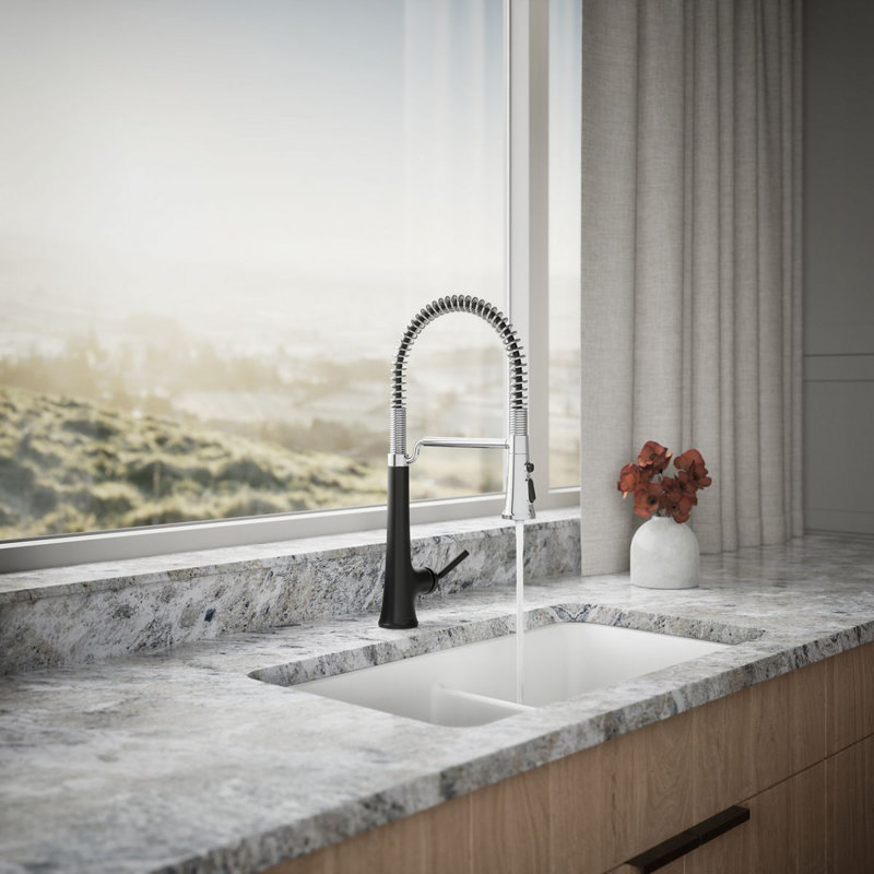 Kohler Tone Single Handle Semi-Professional Pre-Rinse Kitchen Sink Faucet with Three-Function Pull Down Sprayer