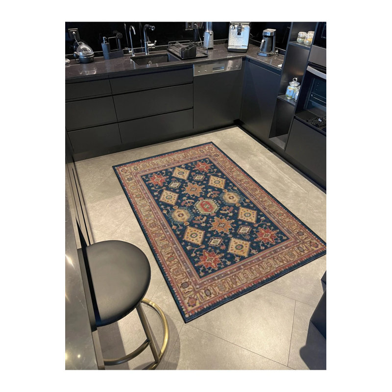 Framed Diamond Patterned Washable Woven Base Carpet, Rectangle 2'4" x 4'