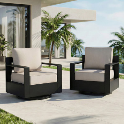 Oneita Modern Outdoor Aluminum Swivel Armchair Set with Durable All-weather 6 Inch Thick Beige Cushions(set Of 2)