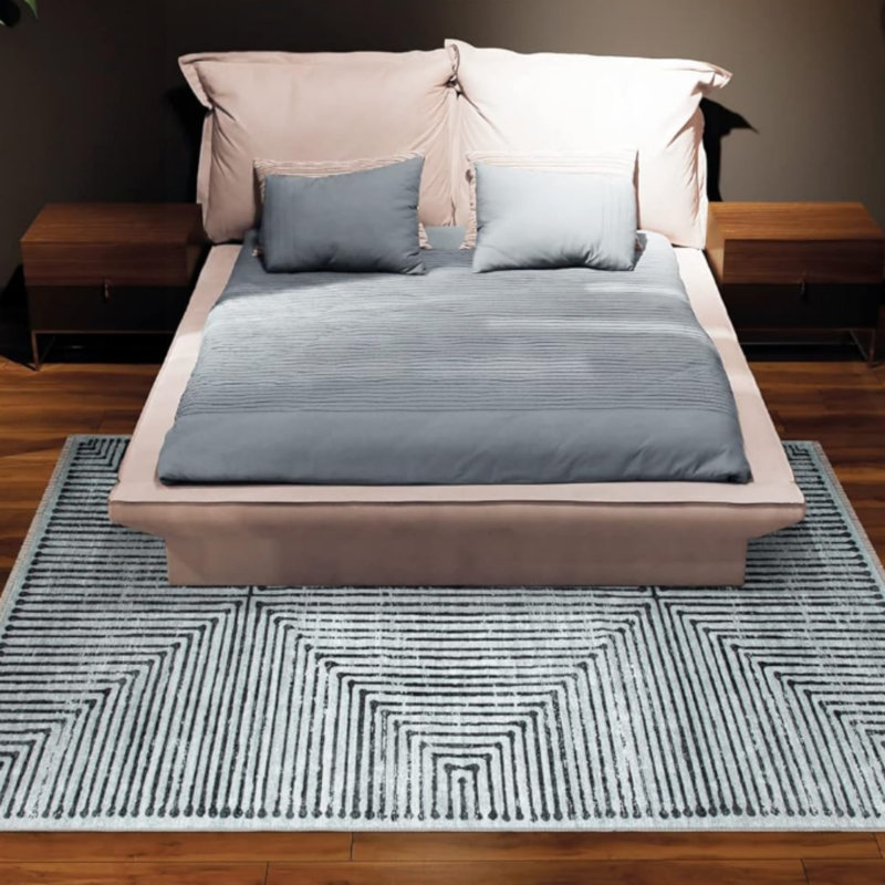 5 x 7 Ft Geometric Line Area Rug for Office, Gray White