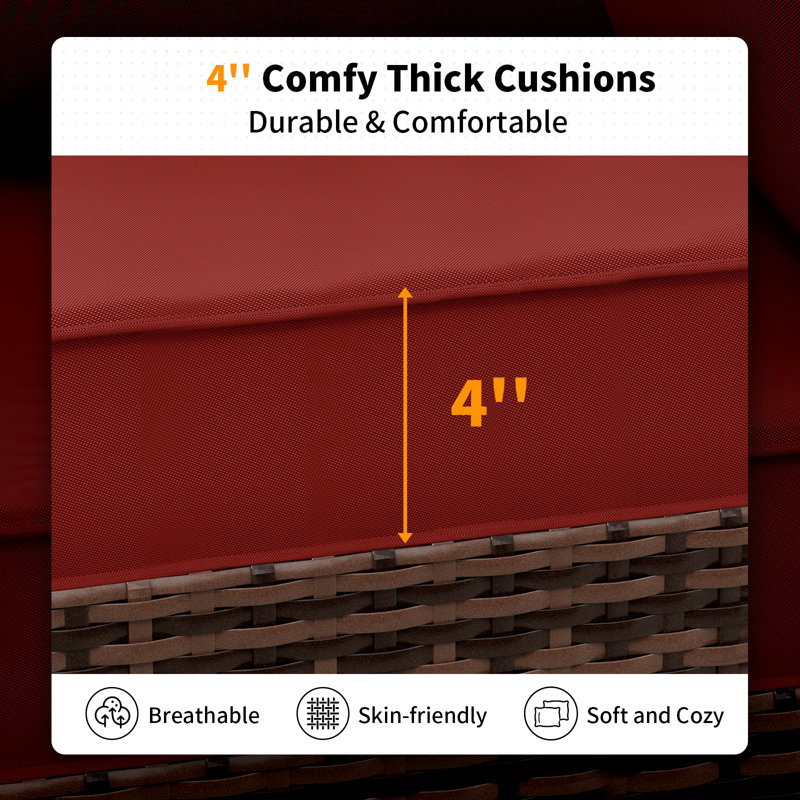 Outdoor Replacement 4‘’ Cushion Set Seat/Back Cushion  (SOFA NOT INCLUDED)), Red