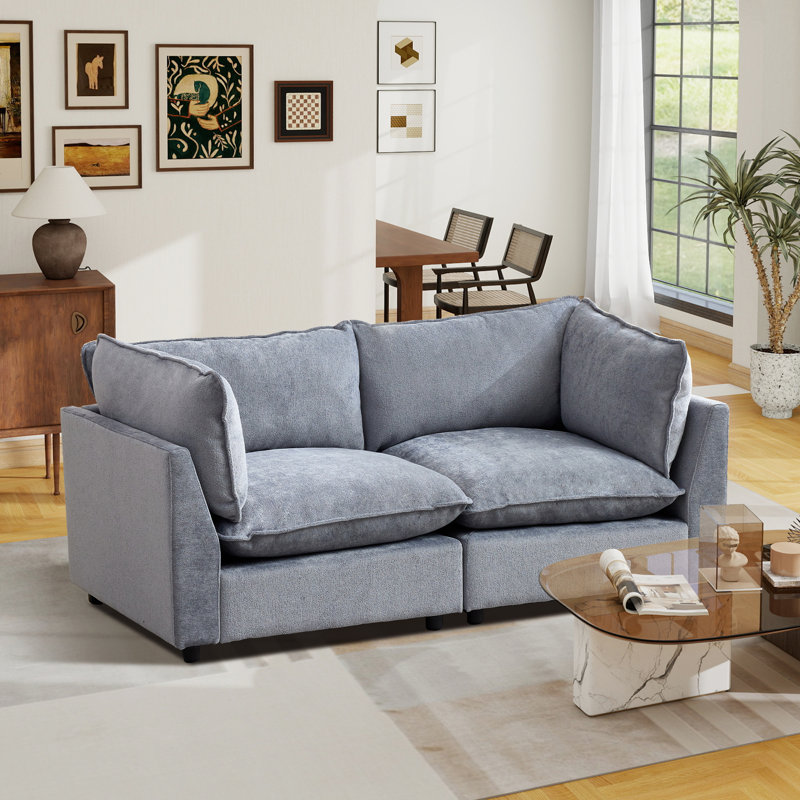 Profondeur de l'assise du canapé modulaire en chenille 74,8 po 74 po, Blue Grey