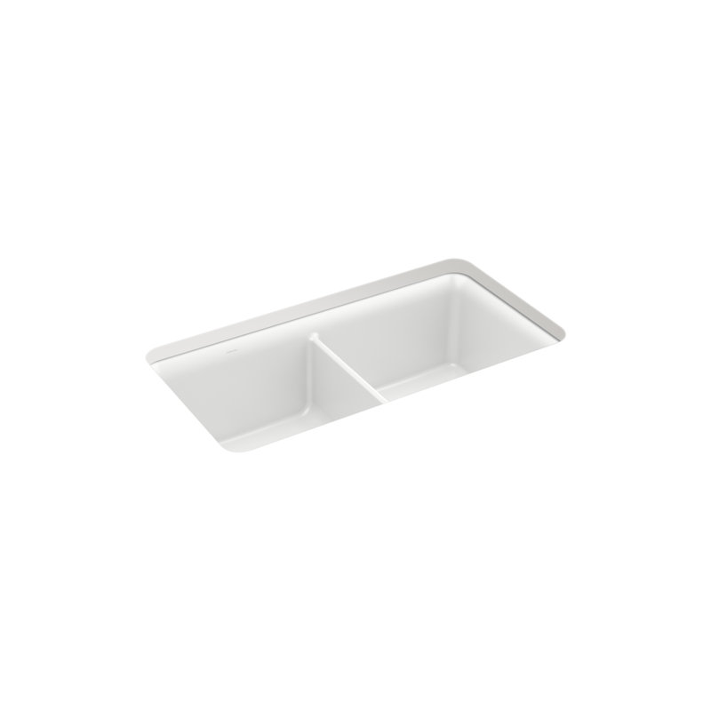 Évier de cuisine en fonte à double cuve encastrable L 33,5 po Gunnison, Blanc