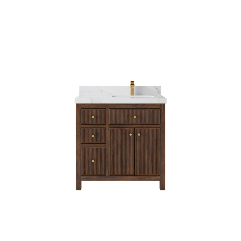 Teck de 36 po Sonoma X P 22 po D Meuble-lavabo de salle de bain en noyer foncé, Sienne Calacatta