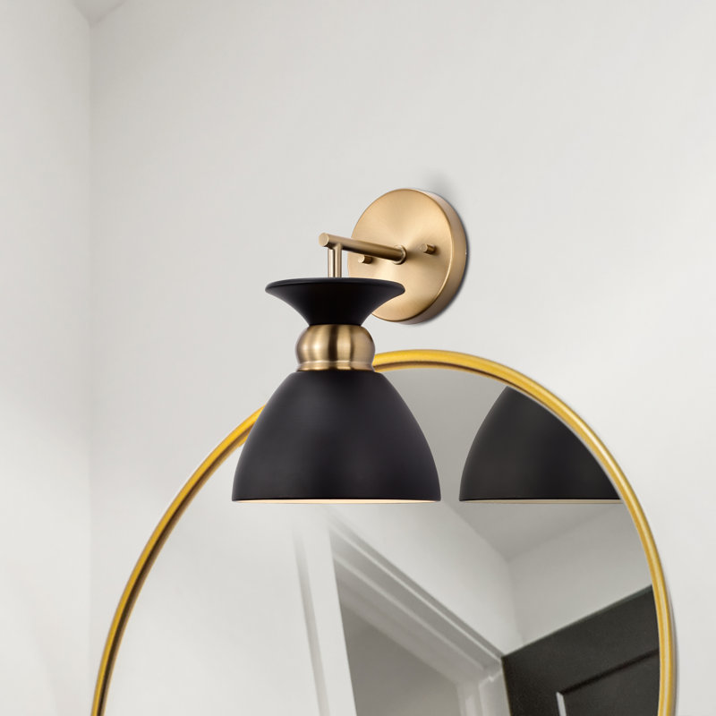 Giles - 1 lumière - applique murale avec laiton bruni, Extérieur noir mat / bande de laiton bruni