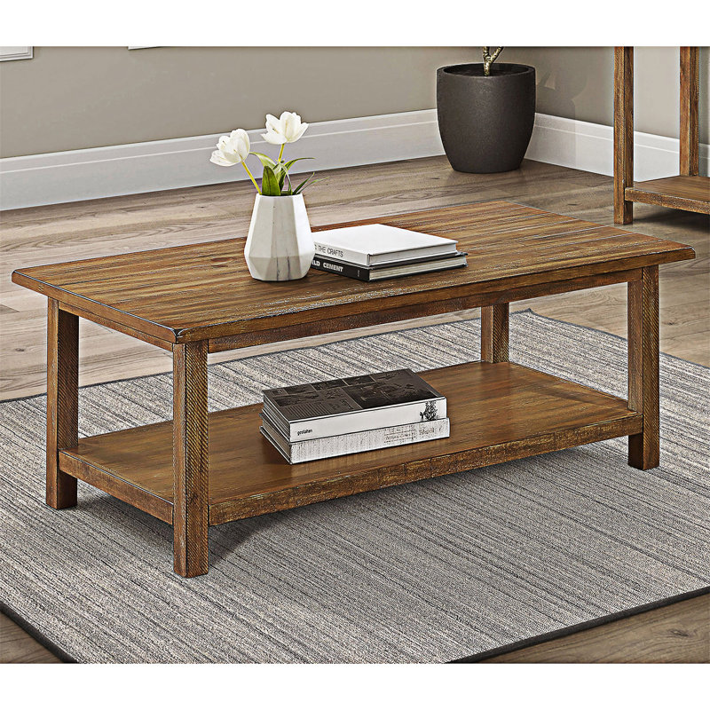 Table basse en bois avec tablette, Brun délavé