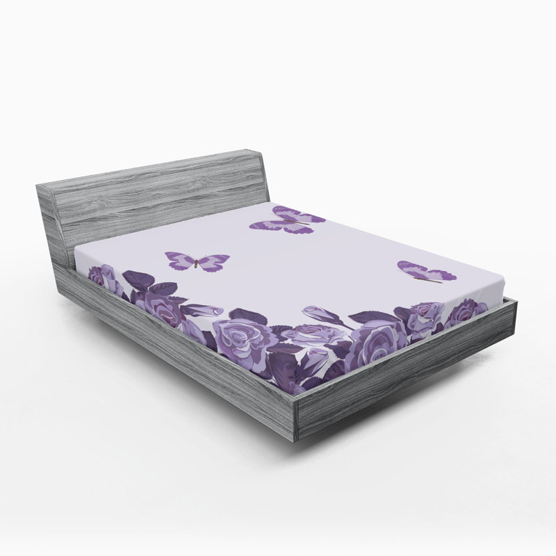 Ensemble de 2 draps-housses Ambesonne, Lilas, violet / floral, Drap-housse de taille double
