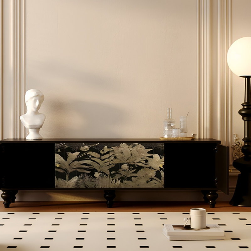 Meuble télé en pin massif avec armoires de rangement, H 21,65 po x L 70,86 po x l 15,75 po